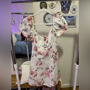 Blush Floral Mini Dress - Pink and White